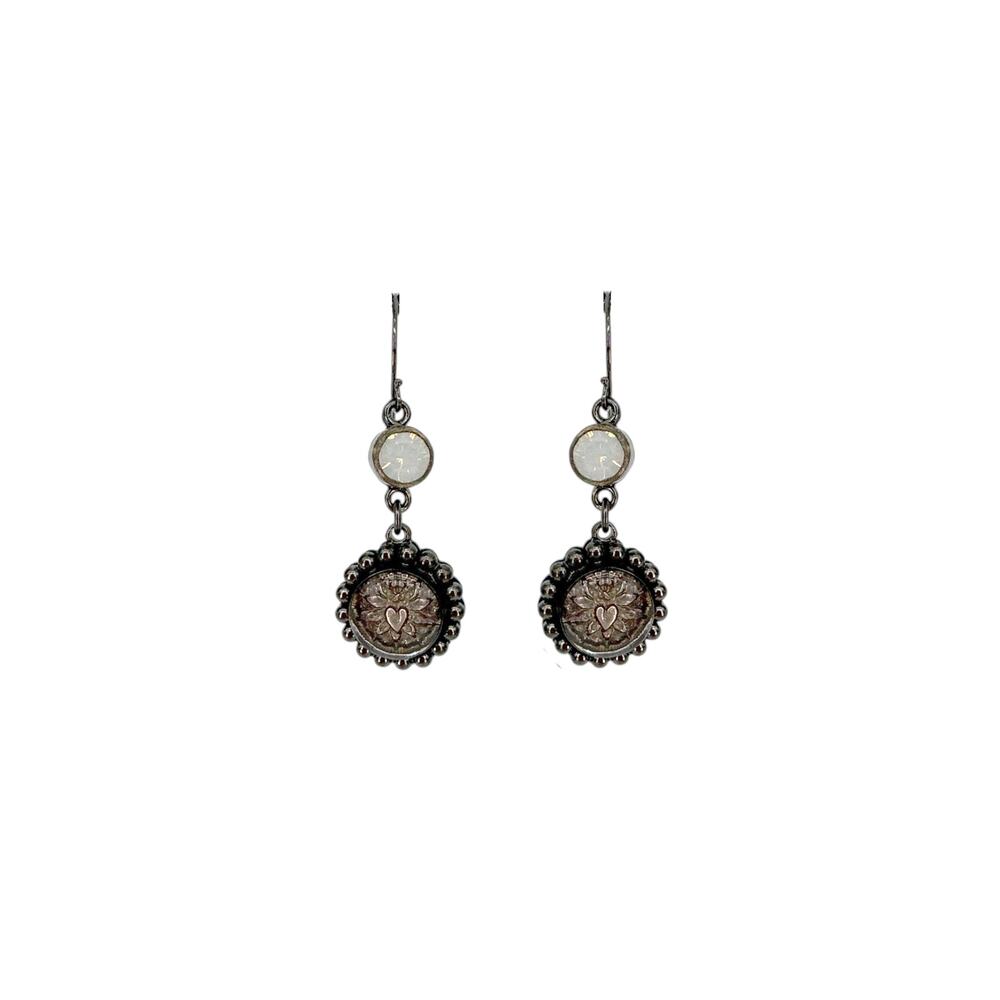 VIRGINS SAINTS & ANGELS VSA Magdalena Sacred Heart Earrings Gunmetal White Opal